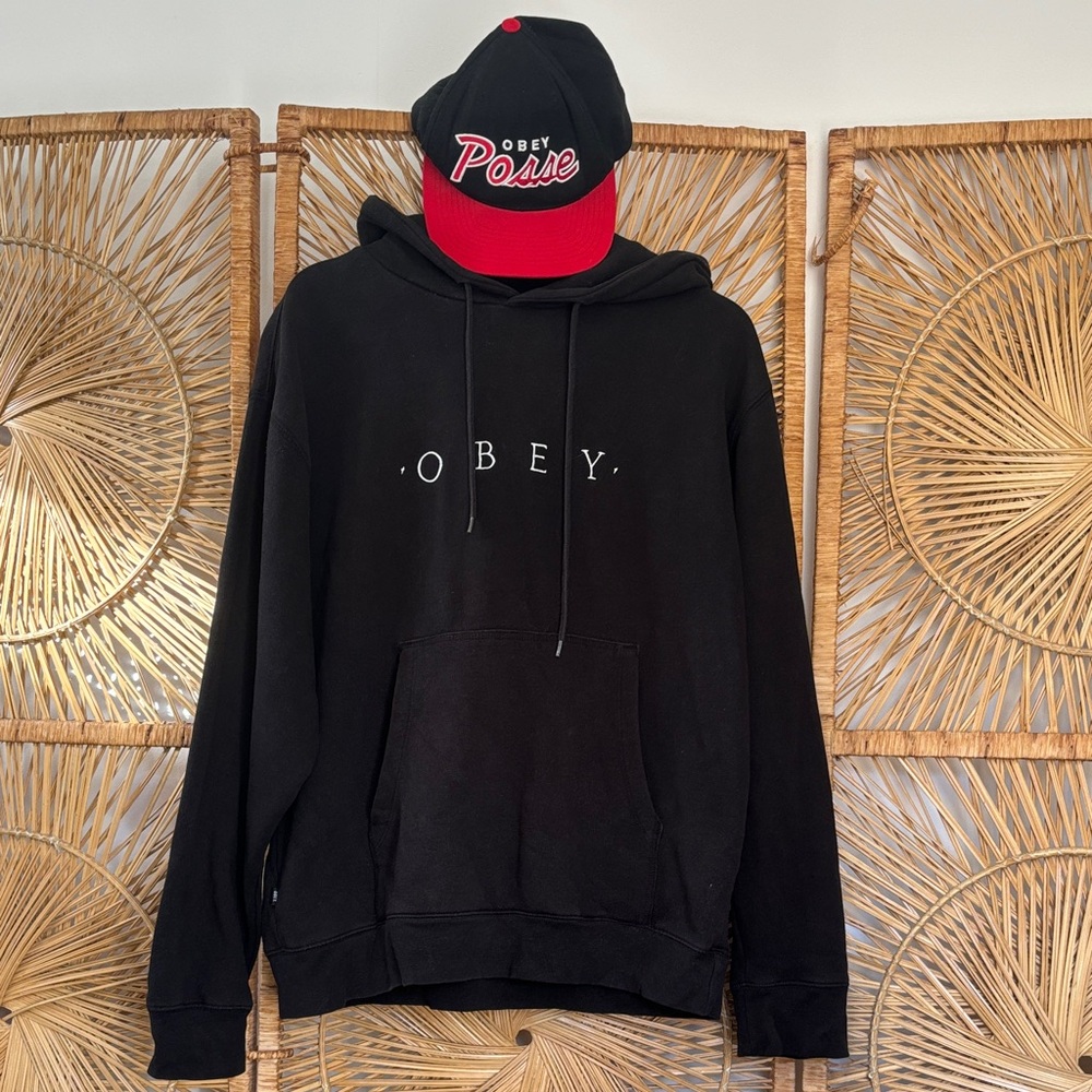 Obey Black Hoodie with obey hat